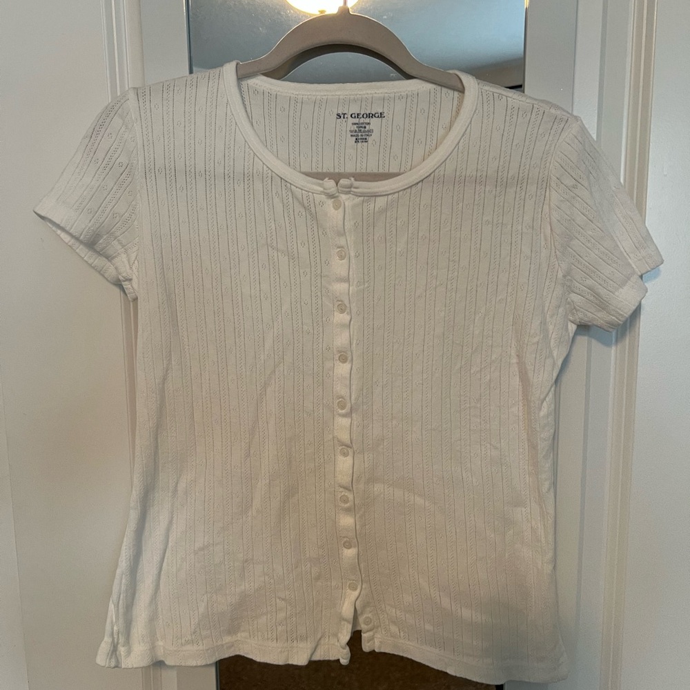 Brandy Melville Cream Knit Button-Up Top